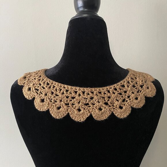 Handmade Crochet Gold Bamboo Rayon Cotton Collar Neckwear Accessory - Picture 4 of 6